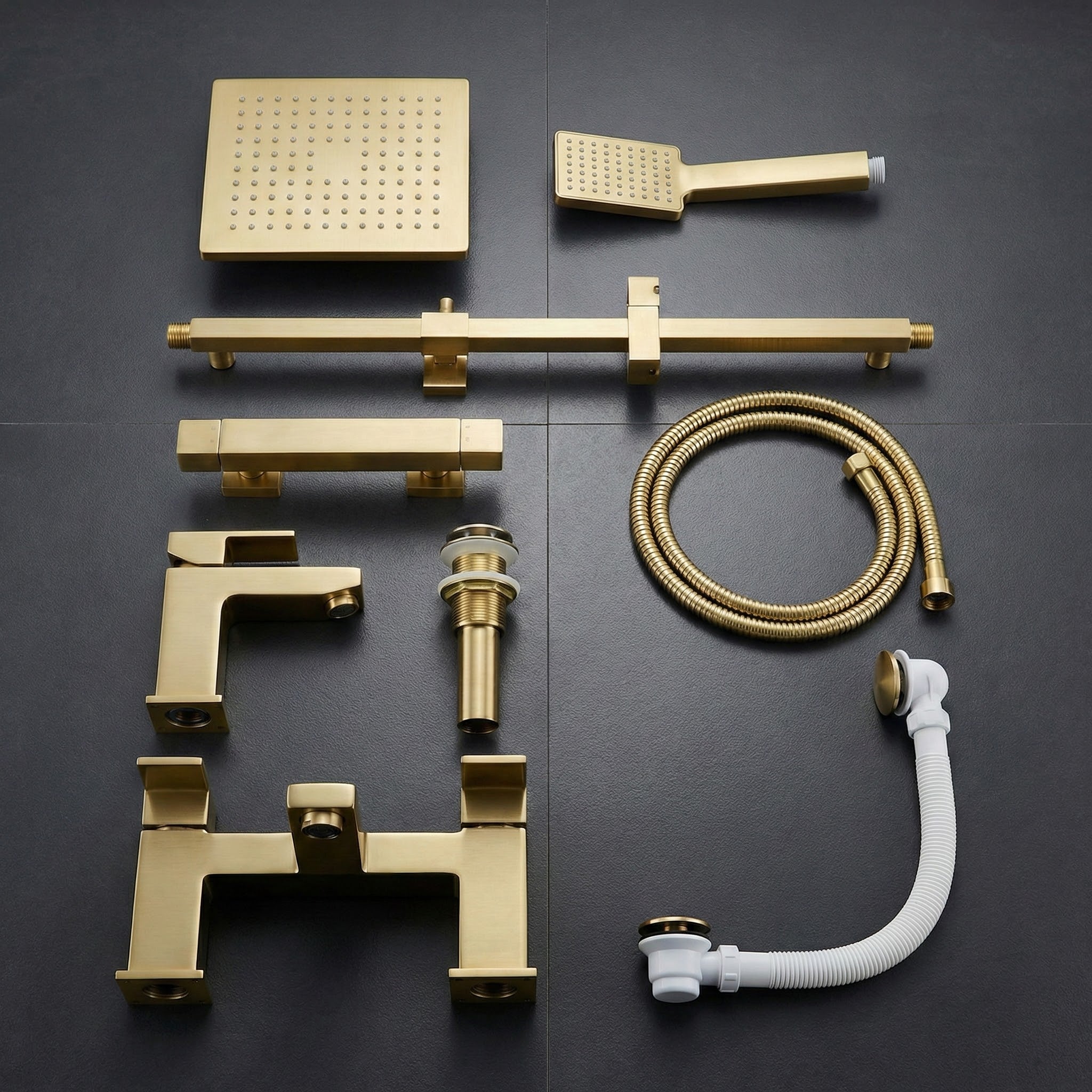 ARKO Verda Basin Mixer Tap, Bath Filler & Thermostatic Mixer Shower Set with Bath Waste – Brass