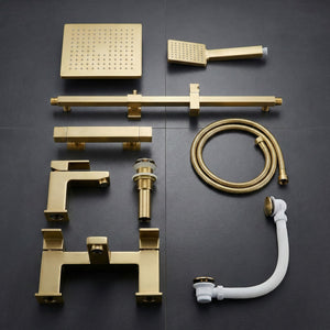 ARKO Verda Basin Mixer Tap, Bath Filler & Thermostatic Mixer Shower Set with Bath Waste – Brass