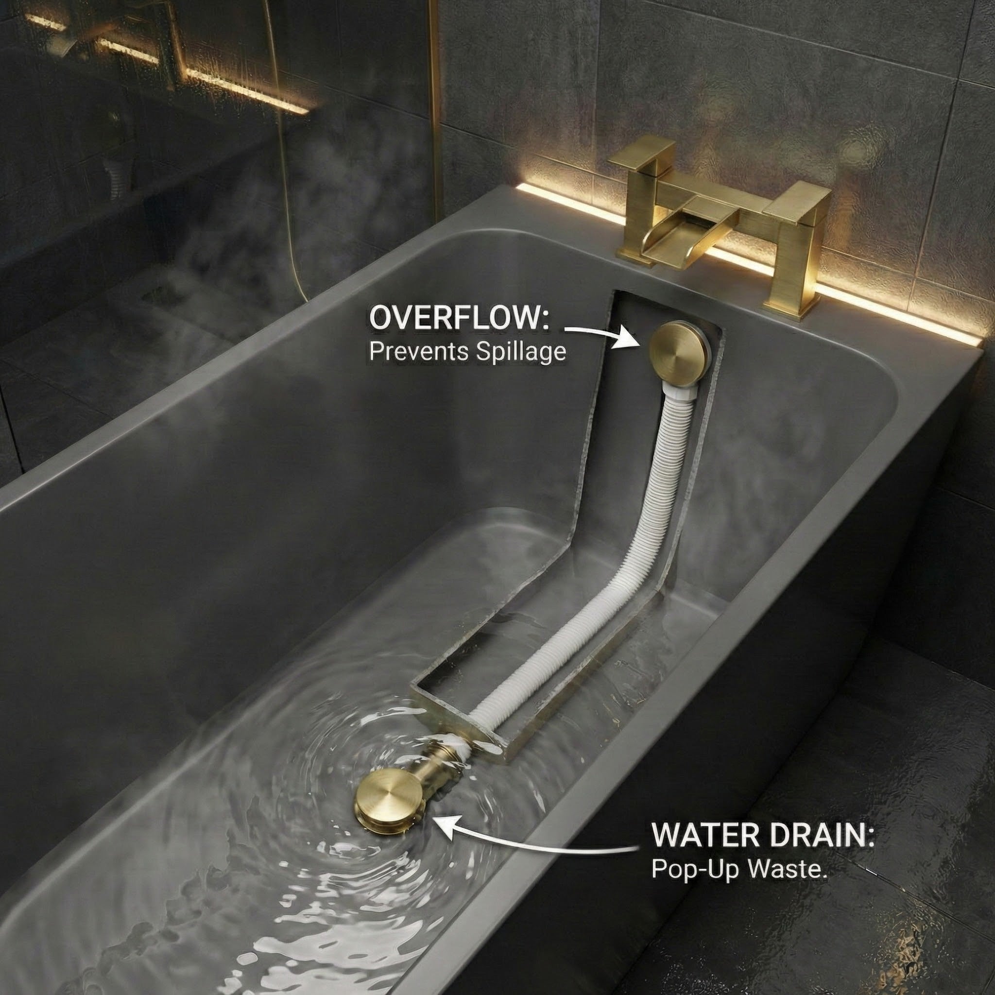ARKO Waterfall Basin Mixer Tap, Bath Filler & Thermostatic Mixer Shower Set with Bath Waste – Brass