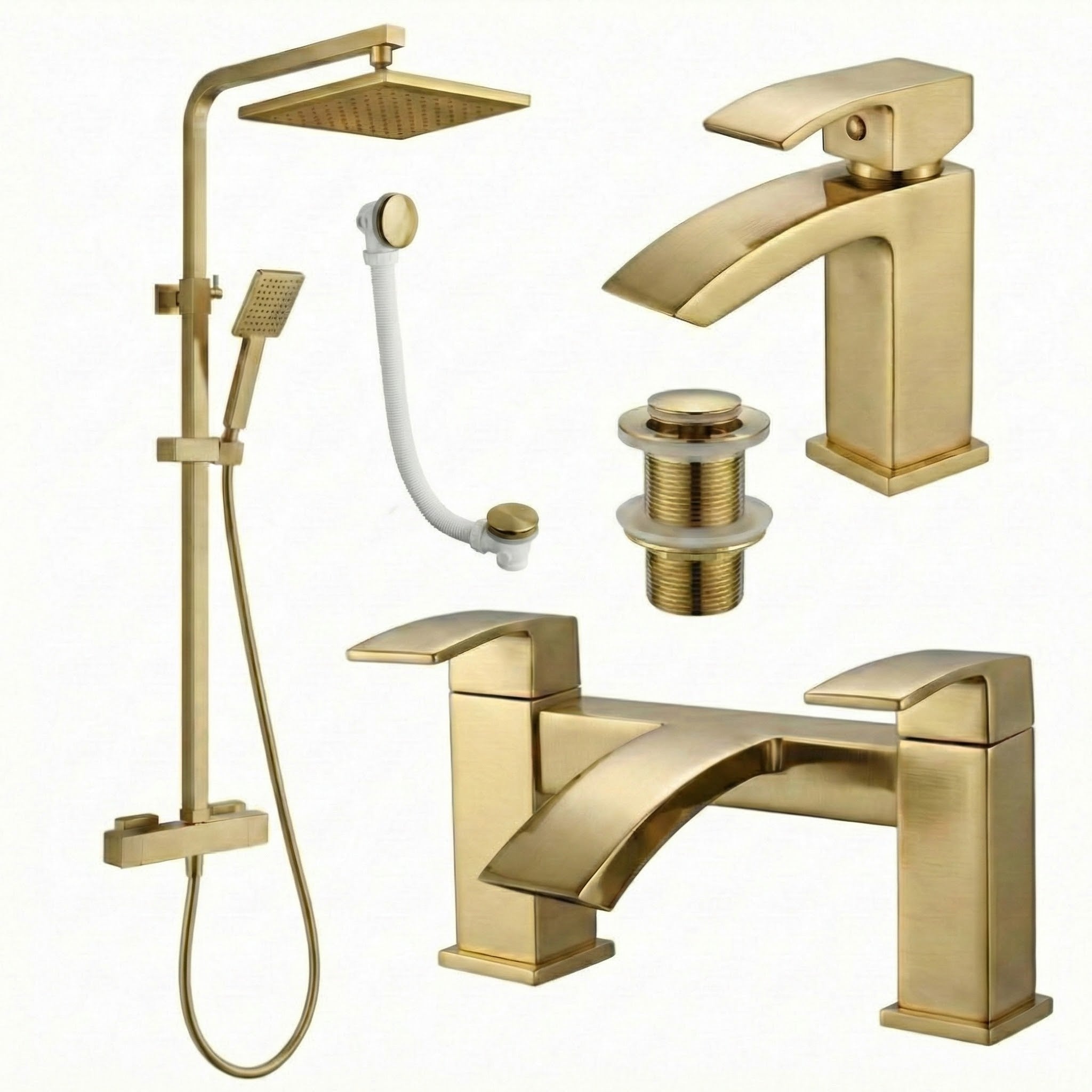 ARKO Vista Basin Mixer Tap, Bath Filler & Thermostatic Mixer Shower Set with Bath Waste – Brass