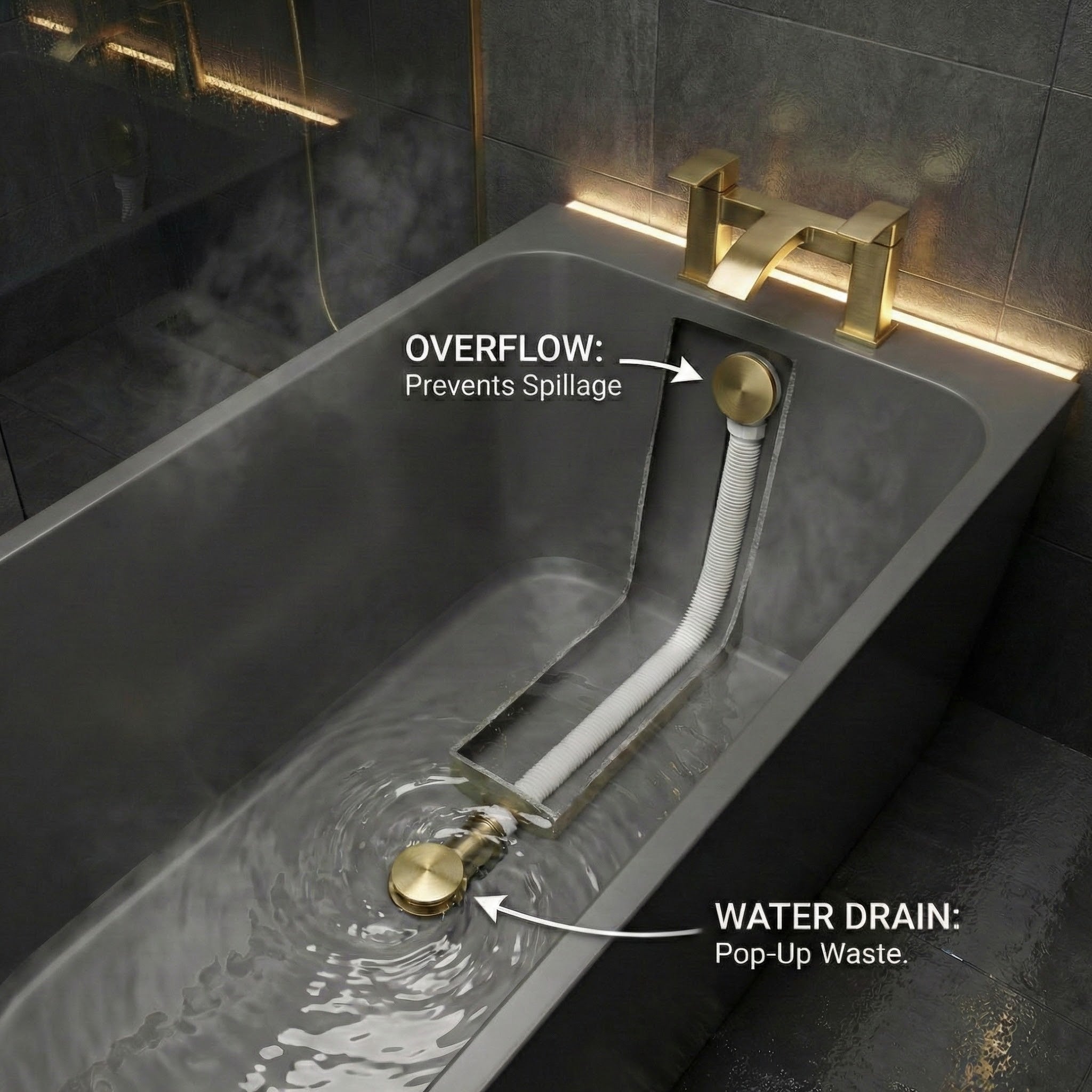 ARKO Vista Basin Mixer Tap, Bath Filler & Thermostatic Mixer Shower Set with Bath Waste – Brass