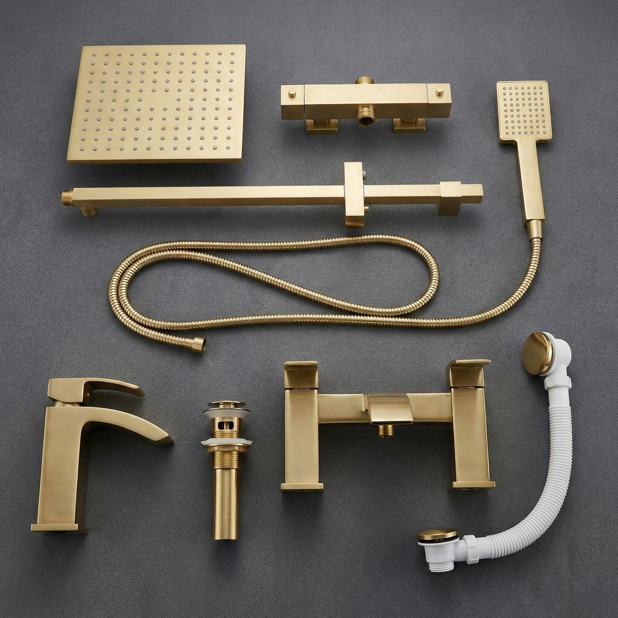 ARKO Vista Basin Mixer Tap, Bath Filler & Thermostatic Mixer Shower Set with Bath Waste – Brass