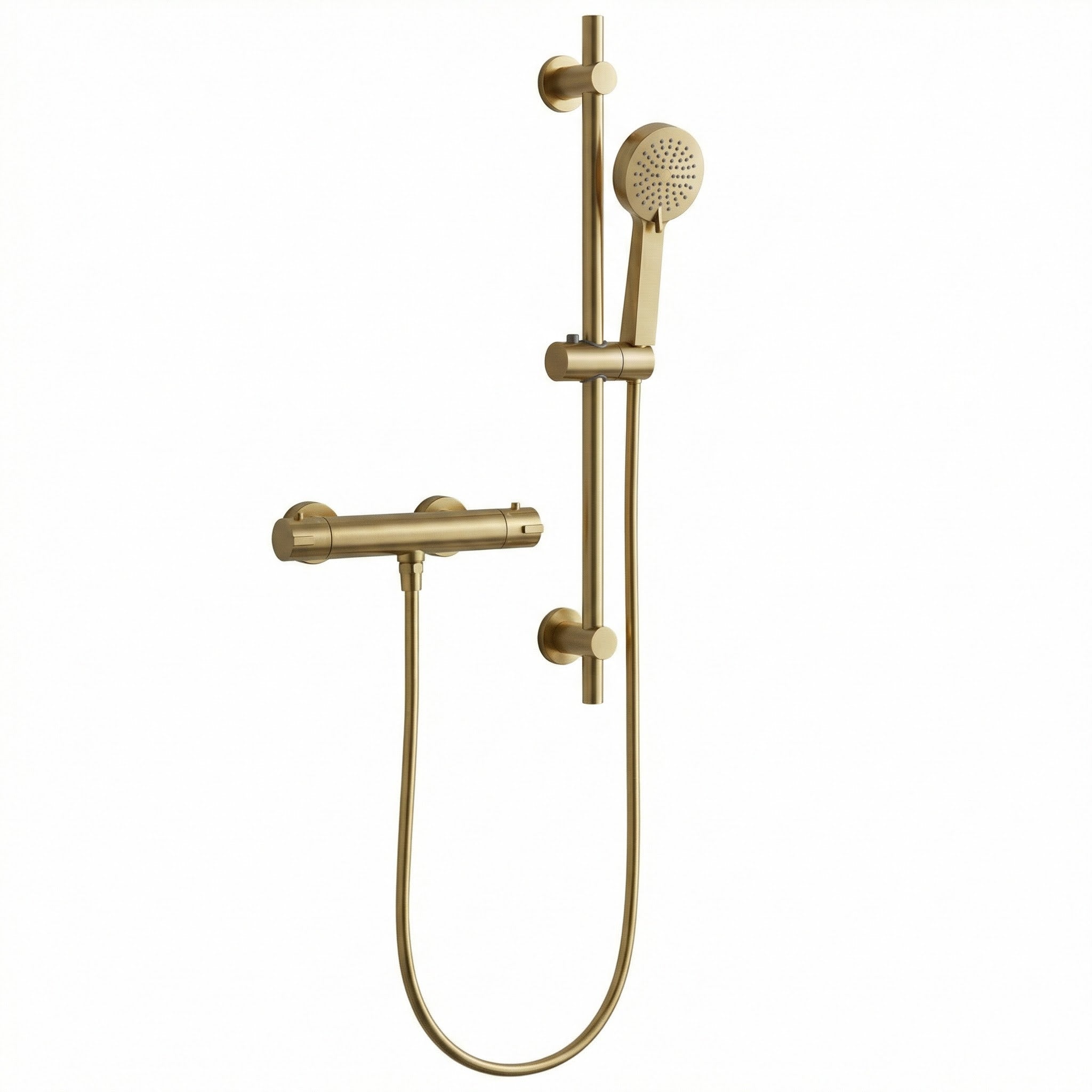 Arko Thermostatic Shower Mixer with Adjustable Riser Kit Exposed Round Shower – Brass