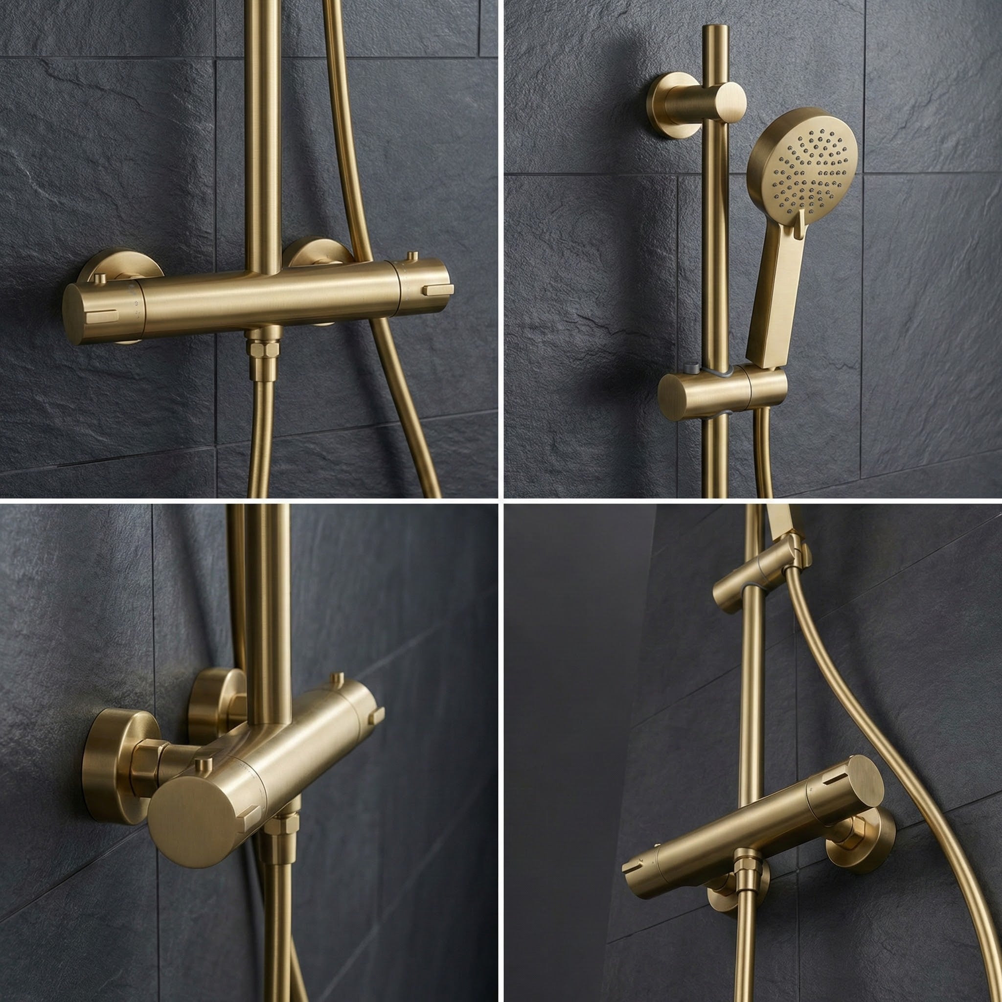 Arko Thermostatic Shower Mixer with Adjustable Riser Kit Exposed Round Shower – Brass