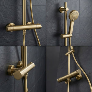 Arko Thermostatic Shower Mixer with Adjustable Riser Kit Exposed Round Shower – Brass