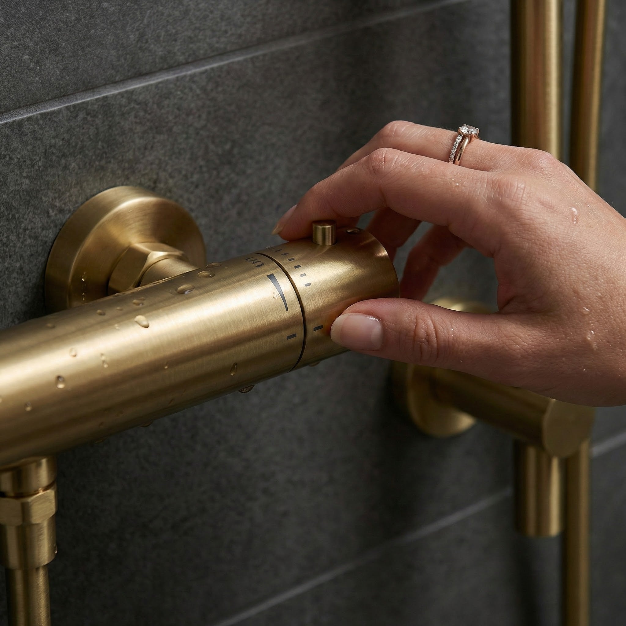 Arko Thermostatic Shower Mixer with Adjustable Riser Kit Exposed Round Shower – Brass