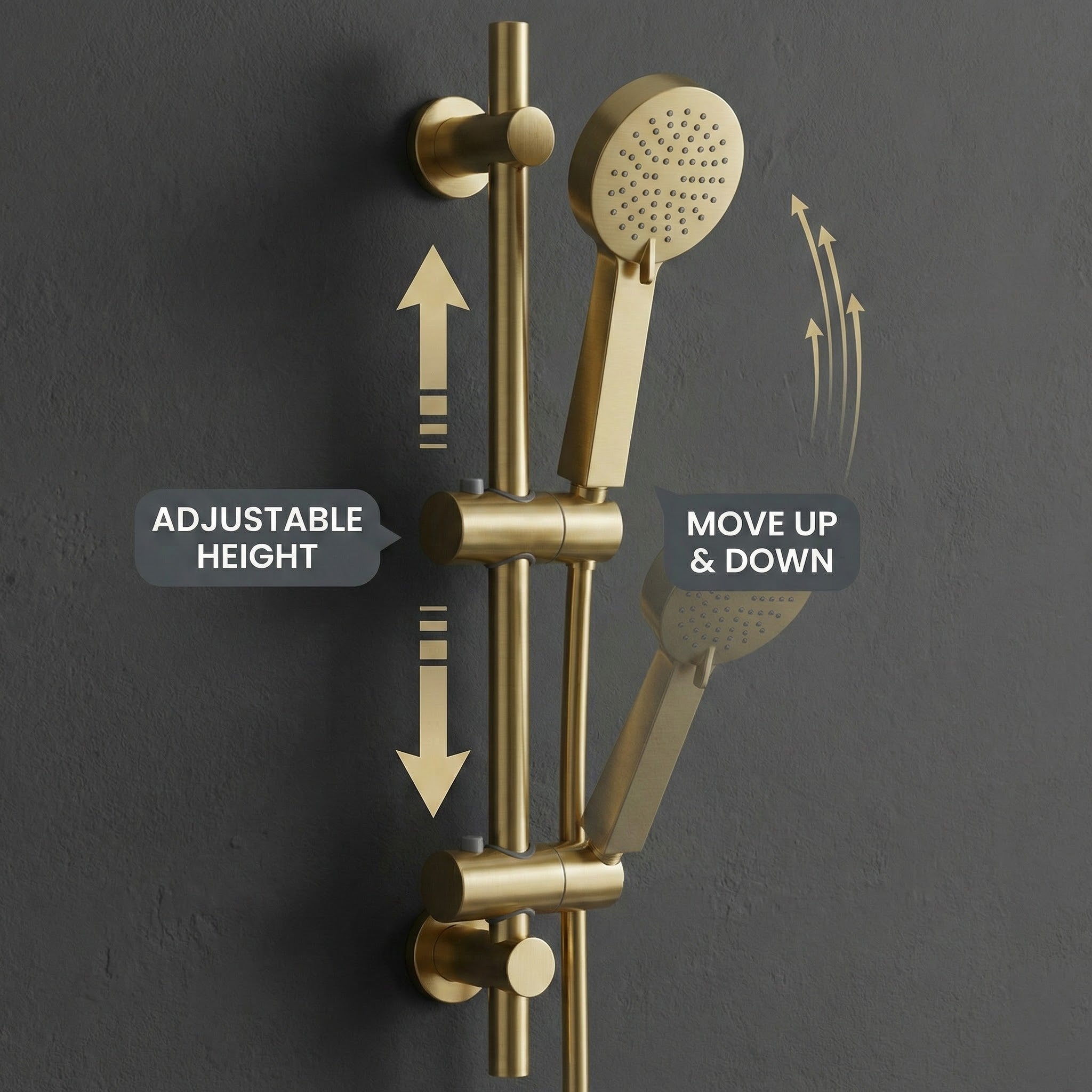 Arko Thermostatic Shower Mixer with Adjustable Riser Kit Exposed Round Shower – Brass