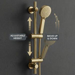 Arko Thermostatic Shower Mixer with Adjustable Riser Kit Exposed Round Shower – Brass
