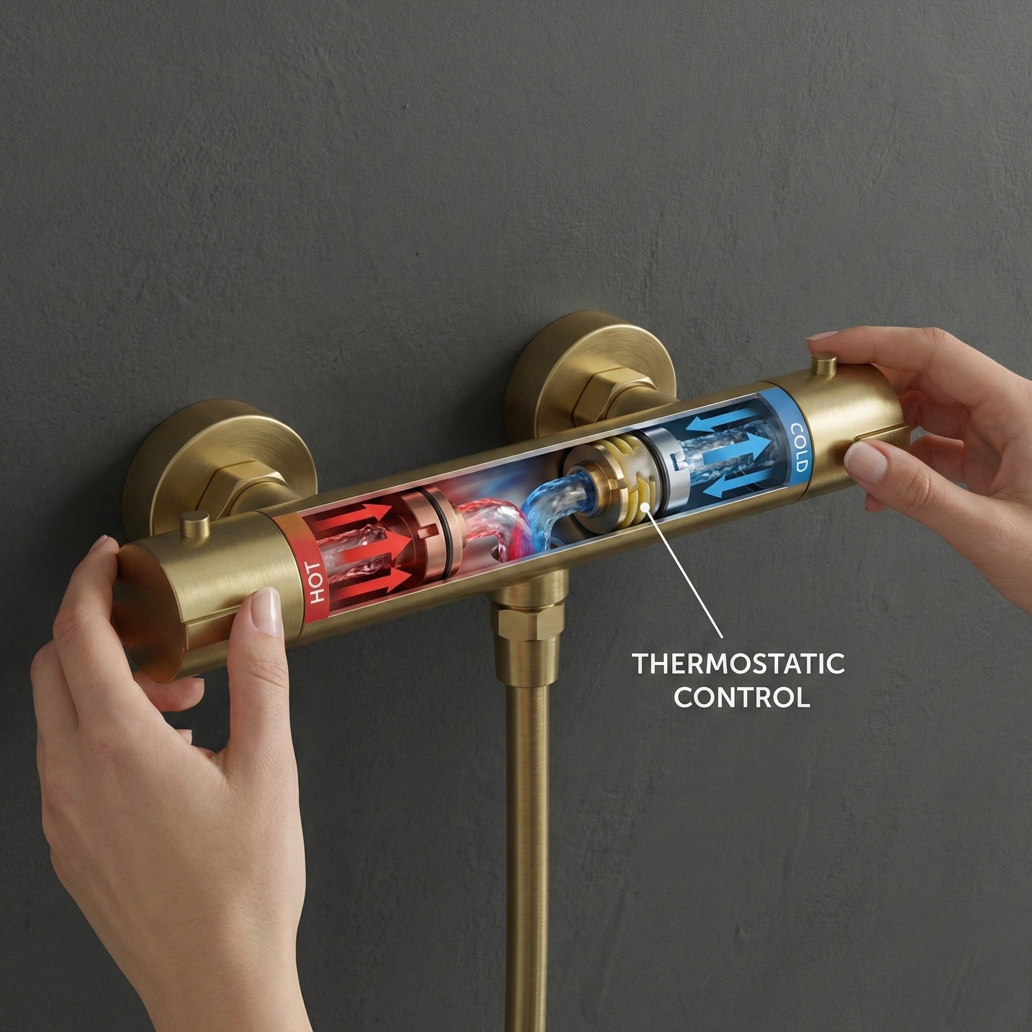 Arko Thermostatic Shower Mixer with Adjustable Riser Kit Exposed Round Shower – Brass