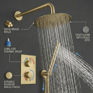 Brass Round Concealed Thermostatic Shower Pack with Head + Handset