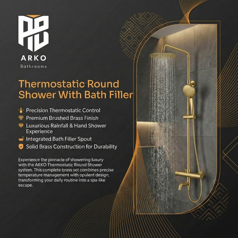 Arko Modern Round Thermostatic Shower with Filler – Brass