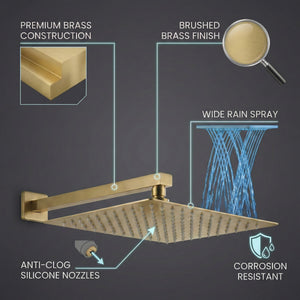 ARKO 2-Way Square Concealed Thermostatic Mixer Shower Dual Dial, Twin Head – Brass