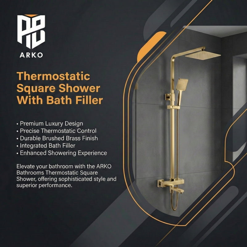 Arko Modern Square Thermostatic Shower  with Filler – Brass