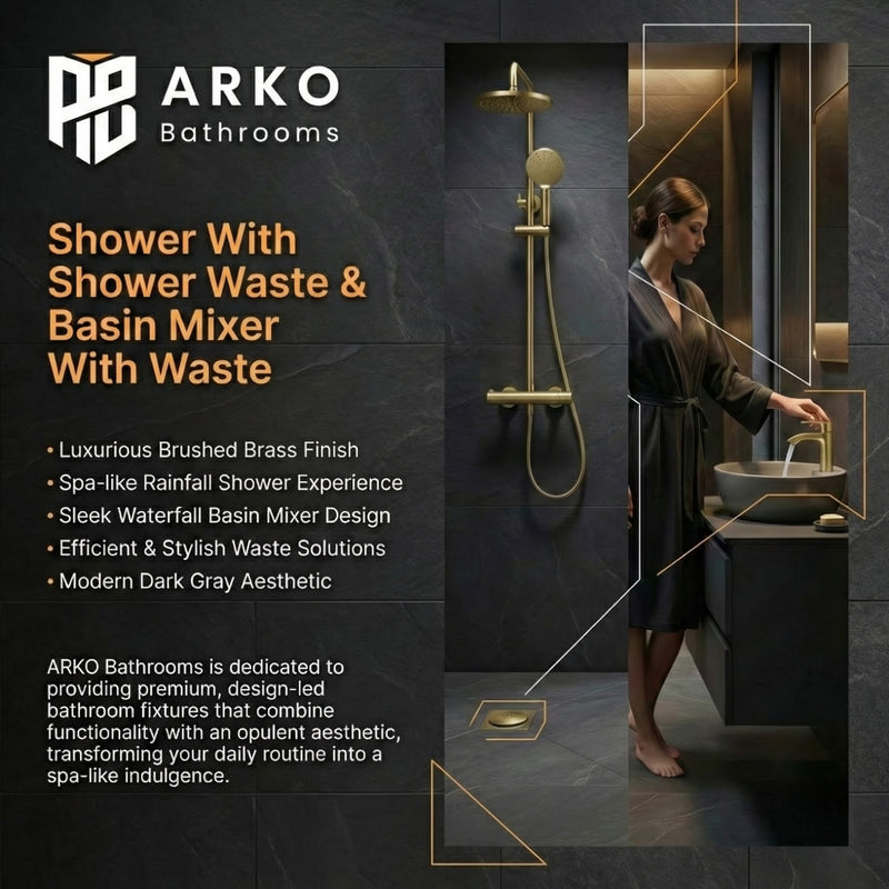 Arko Bathroom Capri Mixer Shower & Basin Mixer Tap Sets with Bath Shower Waste – Brass