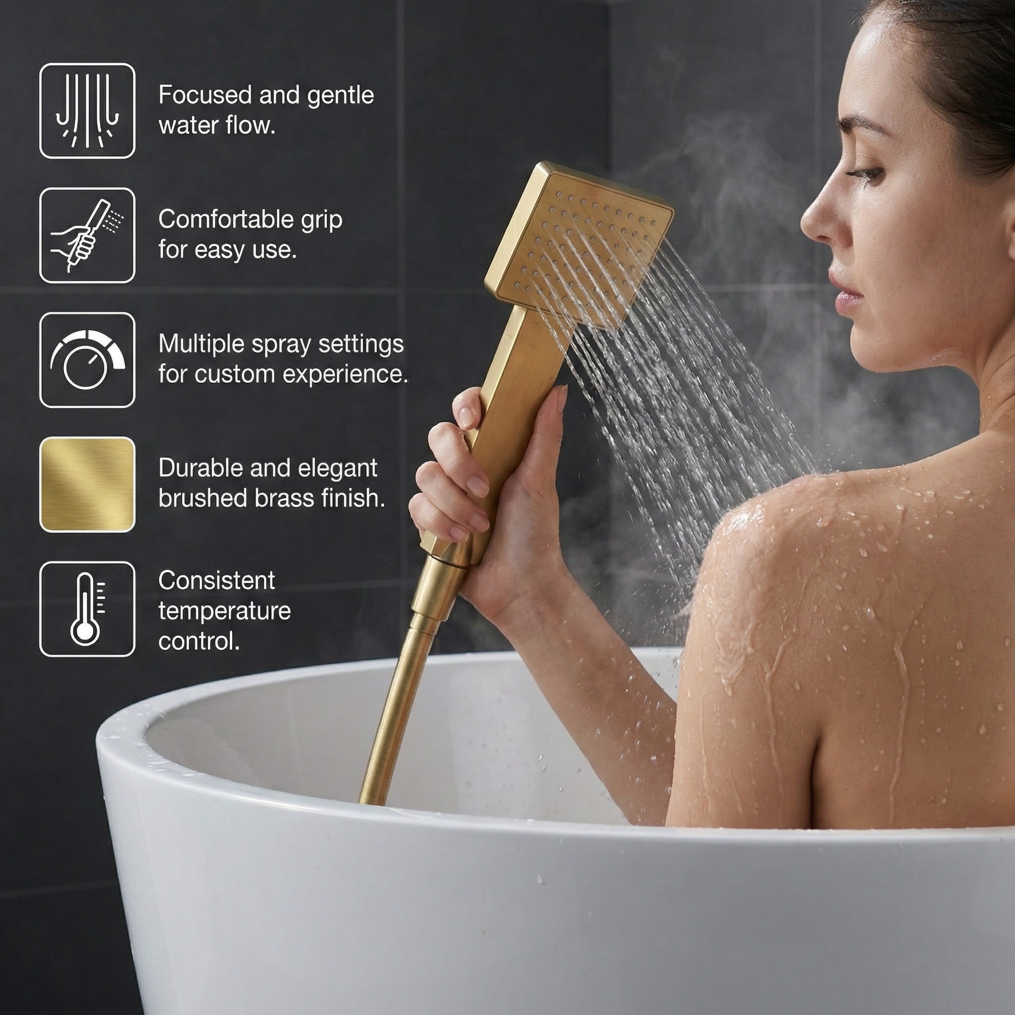 Arko Thermostatic Shower Mixer with Adjustable Riser Kit Exposed Square Shower – Brass