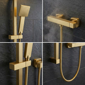 Arko Thermostatic Shower Mixer with Adjustable Riser Kit Exposed Square Shower – Brass