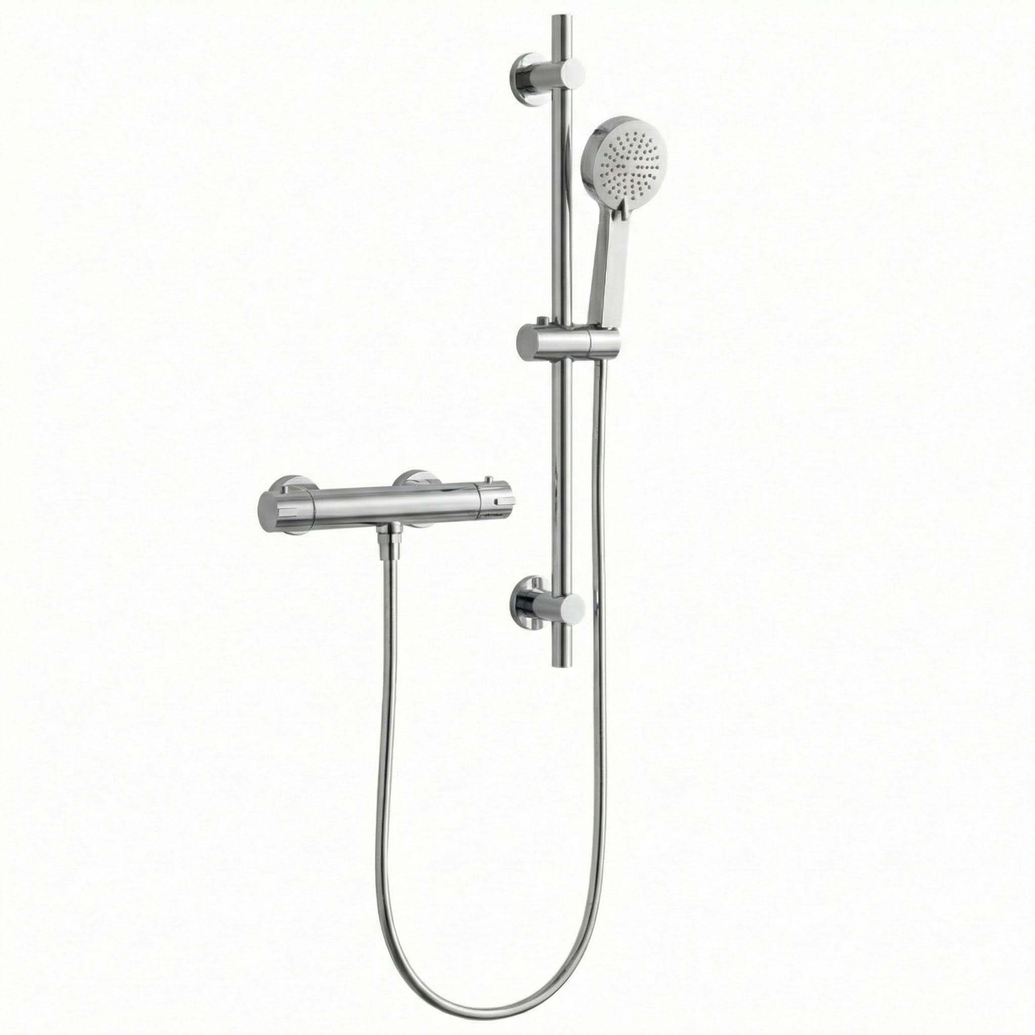 Arko Thermostatic Shower Mixer with Adjustable Riser Kit Exposed Round Shower – Chrome