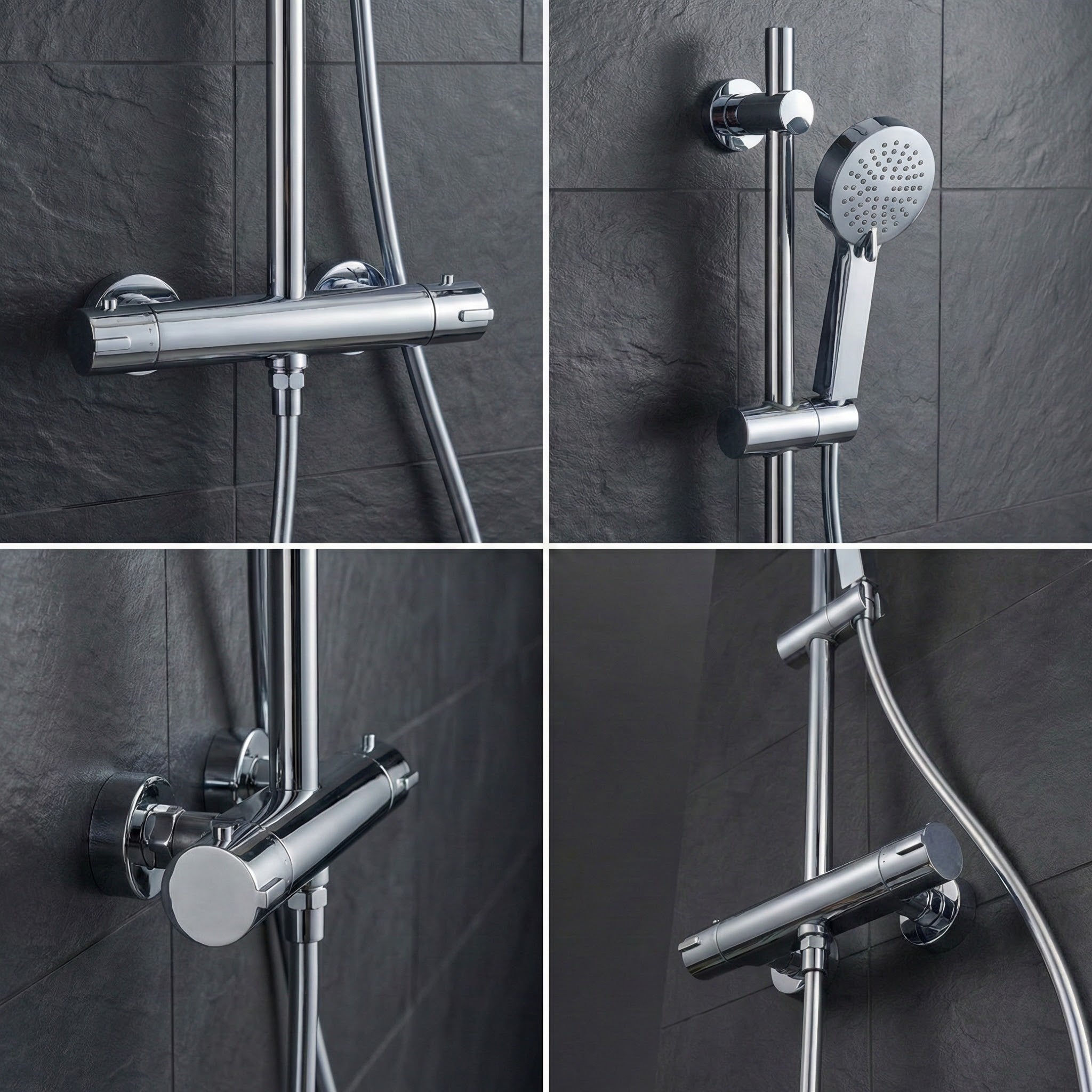 Arko Thermostatic Shower Mixer with Adjustable Riser Kit Exposed Round Shower – Chrome