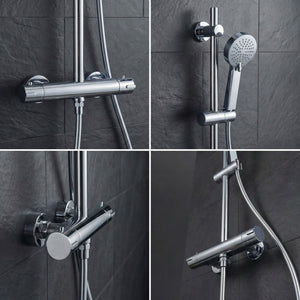 Arko Thermostatic Shower Mixer with Adjustable Riser Kit Exposed Round Shower – Chrome
