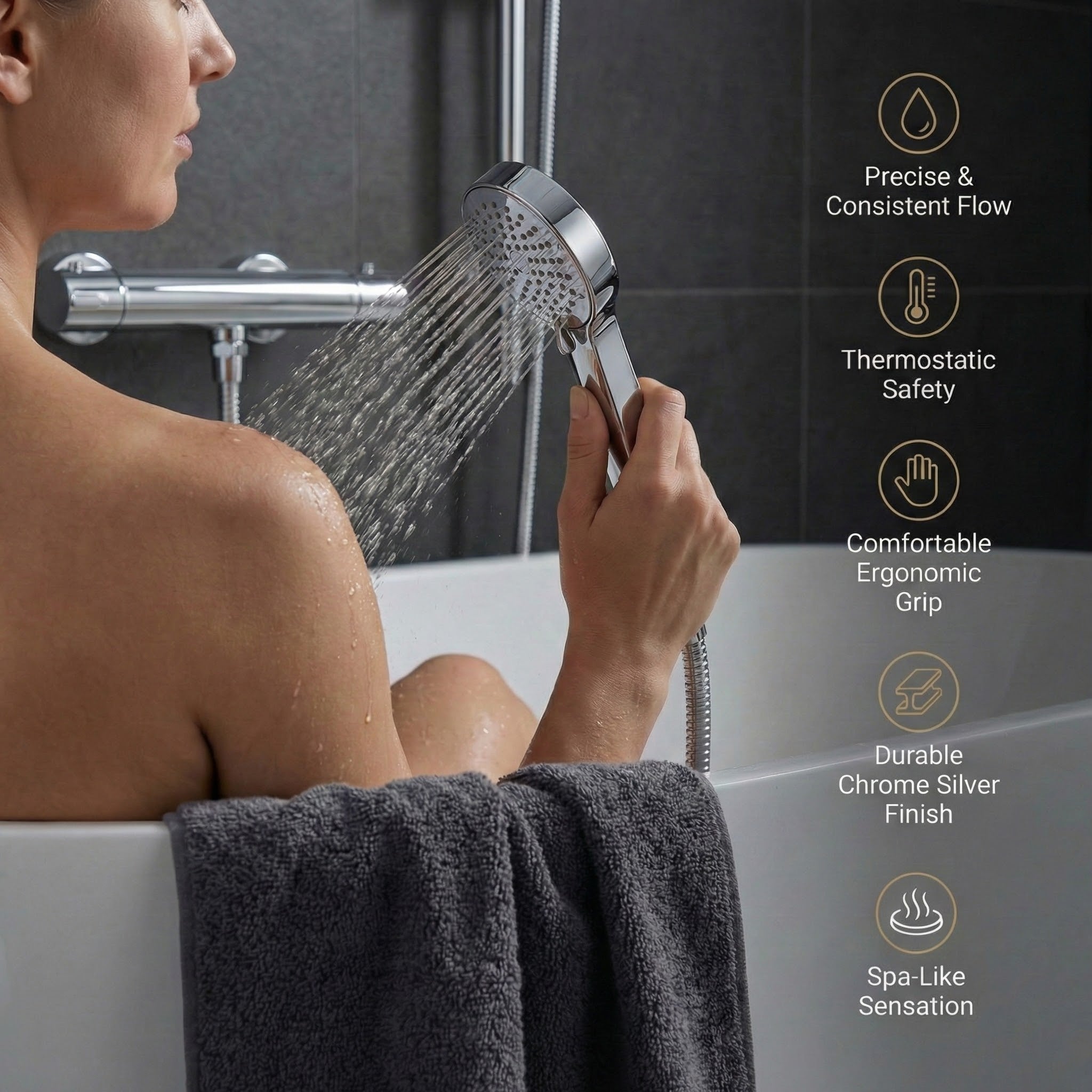 Arko Thermostatic Shower Mixer with Adjustable Riser Kit Exposed Round Shower – Chrome