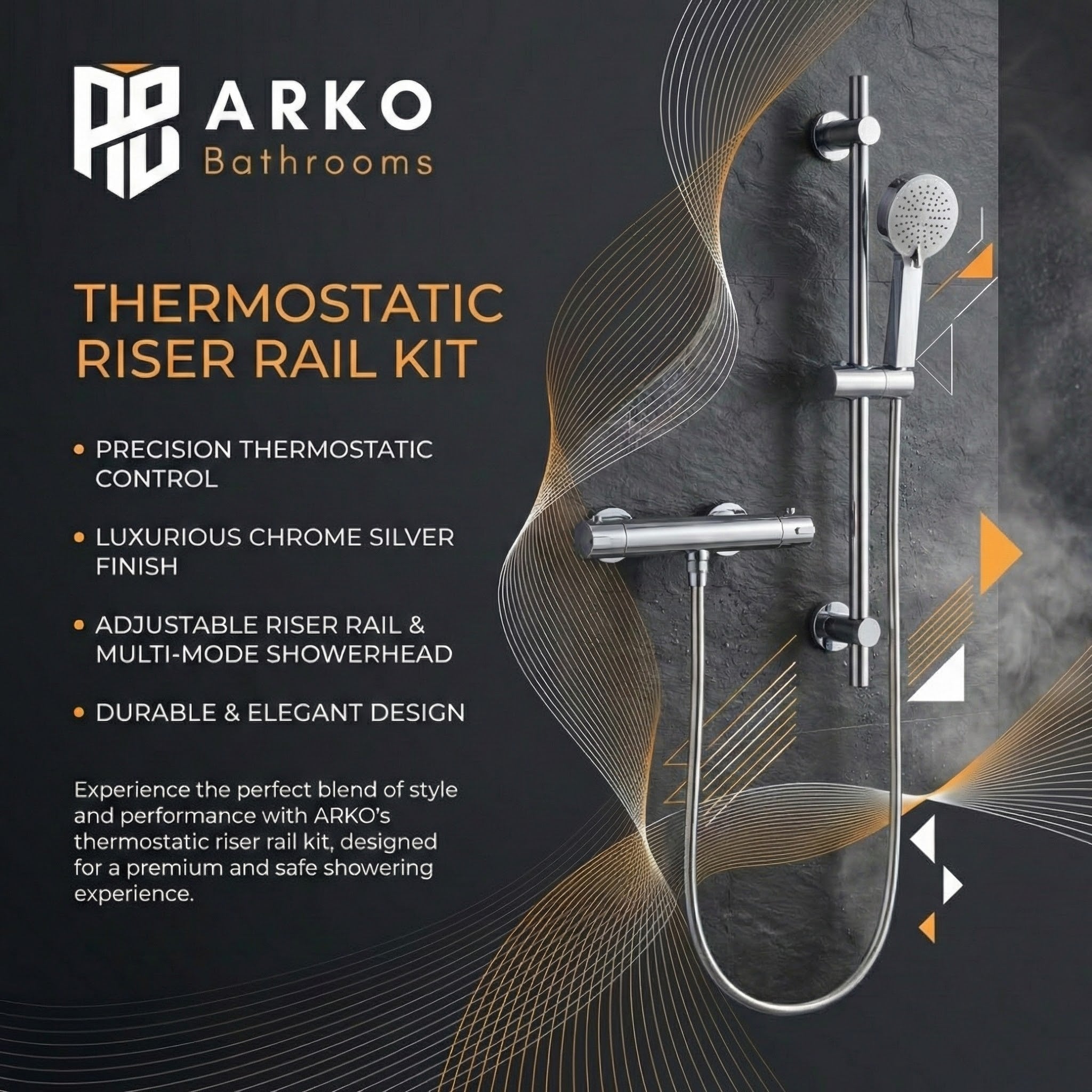 Arko Thermostatic Shower Mixer with Adjustable Riser Kit Exposed Round Shower – Chrome