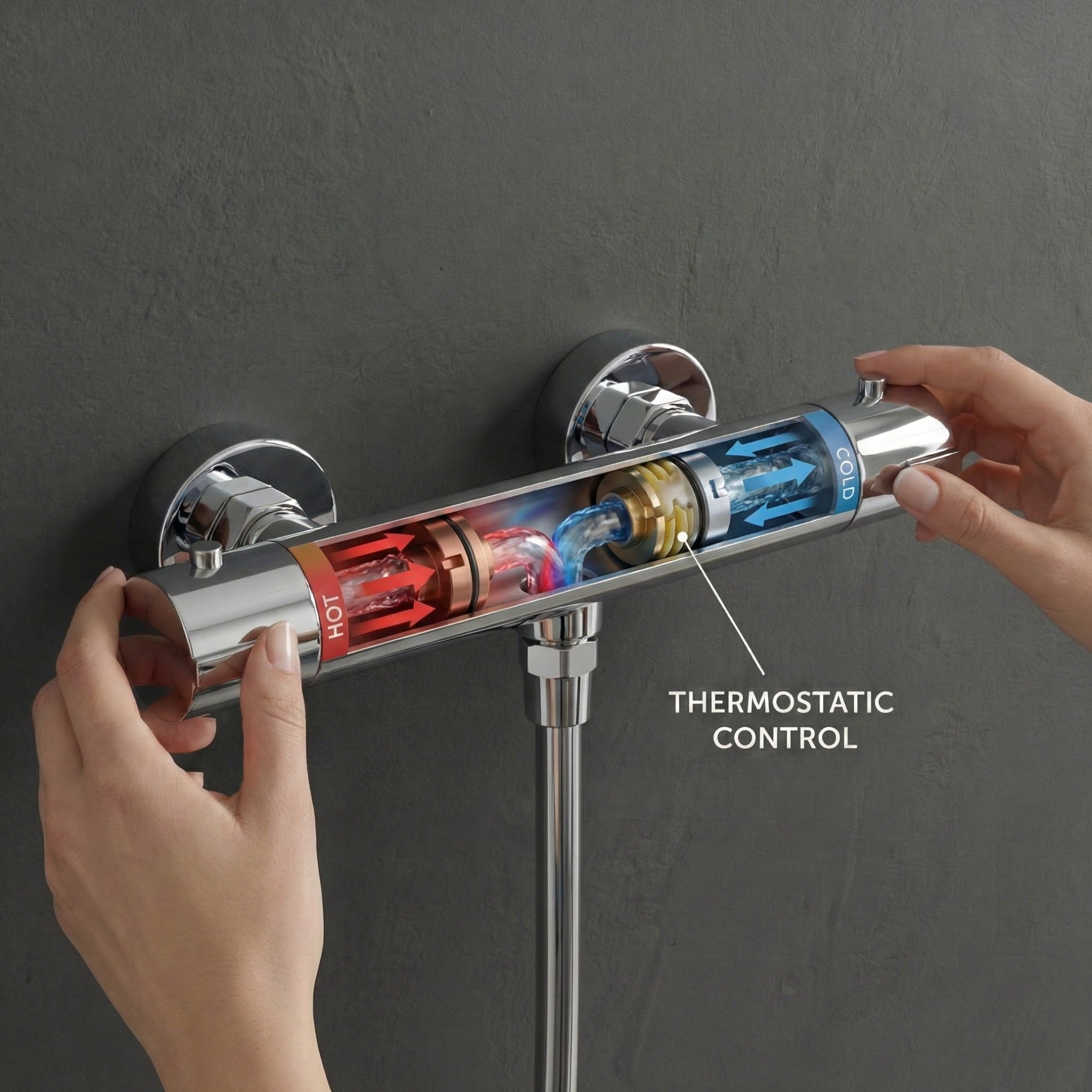 Arko Thermostatic Shower Mixer with Adjustable Riser Kit Exposed Round Shower – Chrome