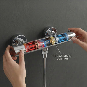 Arko Thermostatic Shower Mixer with Adjustable Riser Kit Exposed Round Shower – Chrome