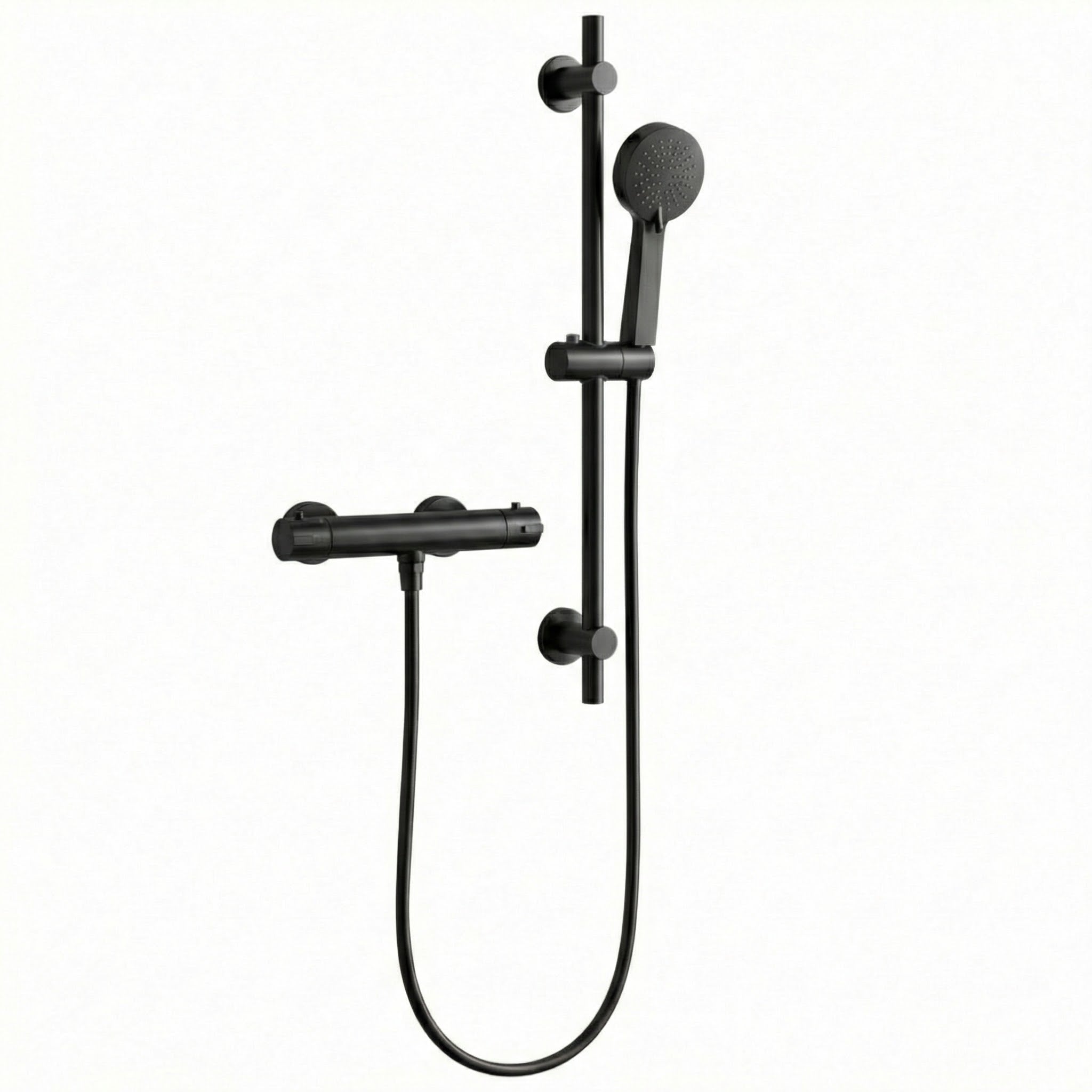 Arko Thermostatic Shower Mixer with Adjustable Riser Kit Exposed Round Shower – Black