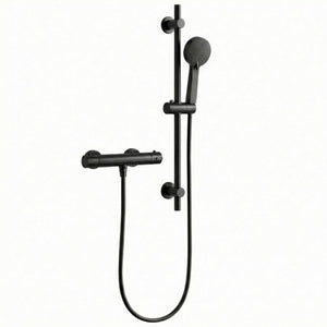 Arko Thermostatic Shower Mixer with Adjustable Riser Kit Exposed Round Shower – Black