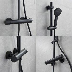 Arko Thermostatic Shower Mixer with Adjustable Riser Kit Exposed Round Shower – Black