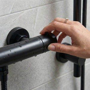 Arko Thermostatic Shower Mixer with Adjustable Riser Kit Exposed Round Shower – Black