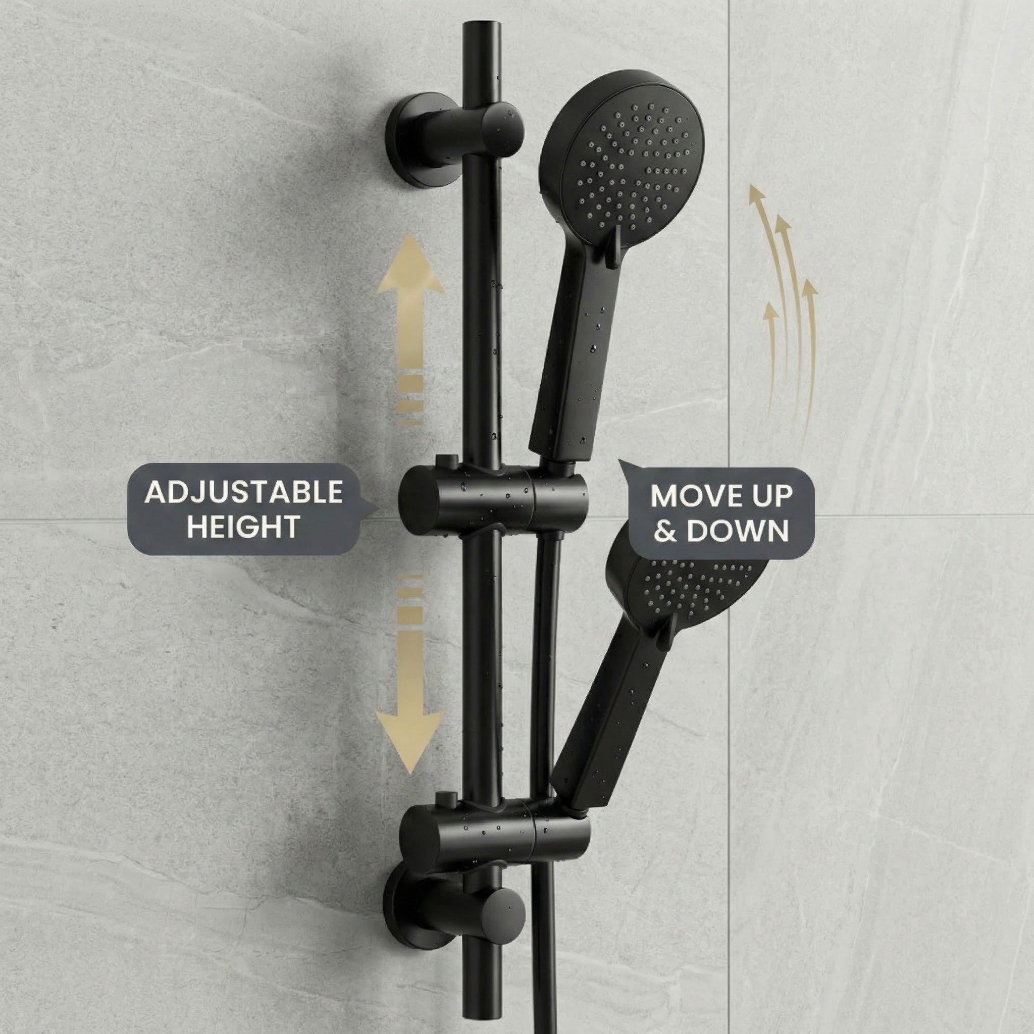 Arko Thermostatic Shower Mixer with Adjustable Riser Kit Exposed Round Shower – Black