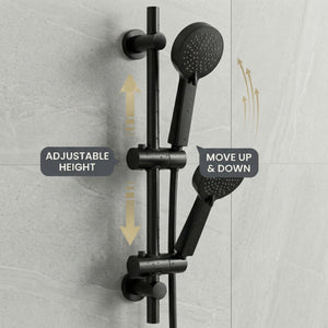 Arko Thermostatic Shower Mixer with Adjustable Riser Kit Exposed Round Shower – Black