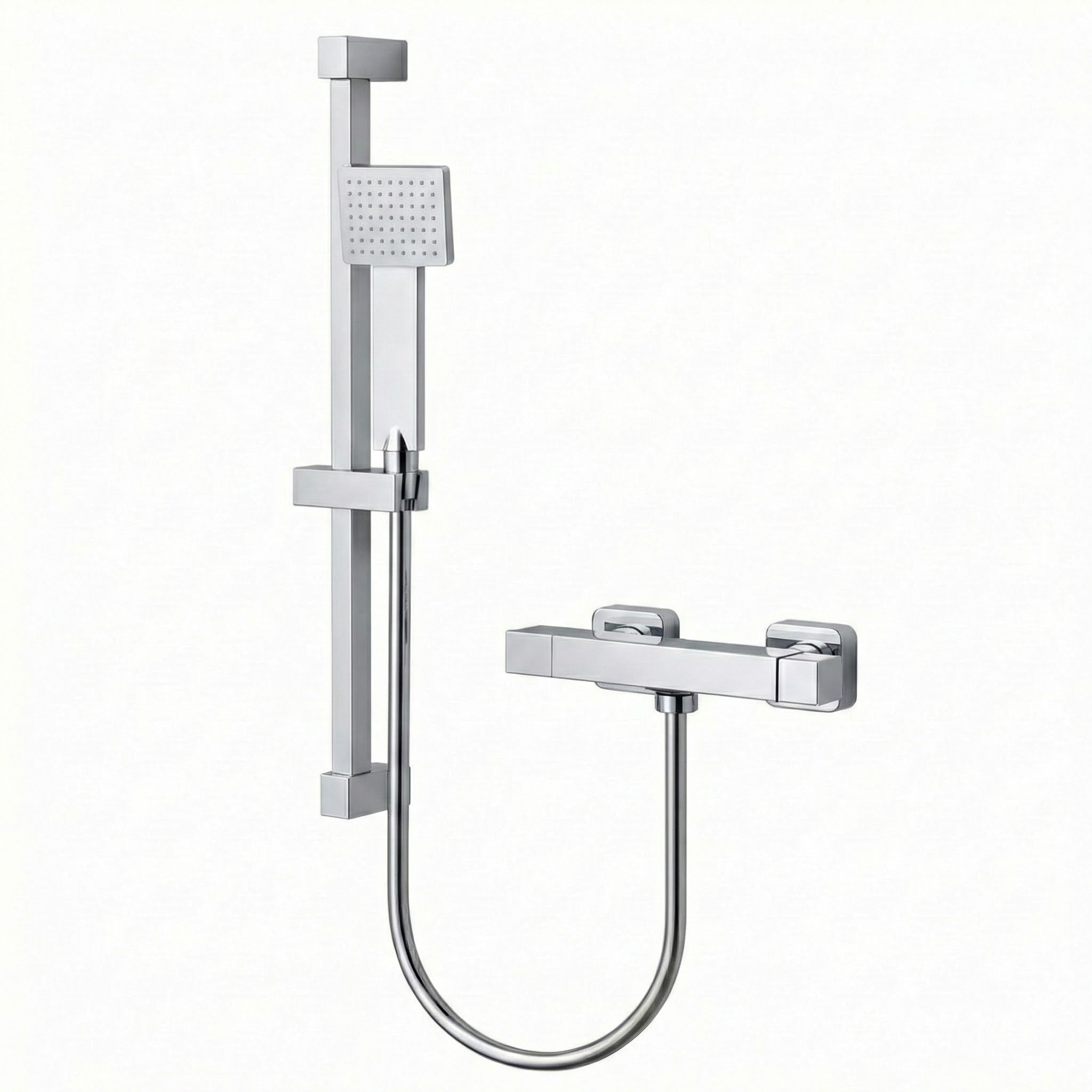 Arko Thermostatic Shower Mixer with Adjustable Riser Kit Exposed Square Shower – Chrome