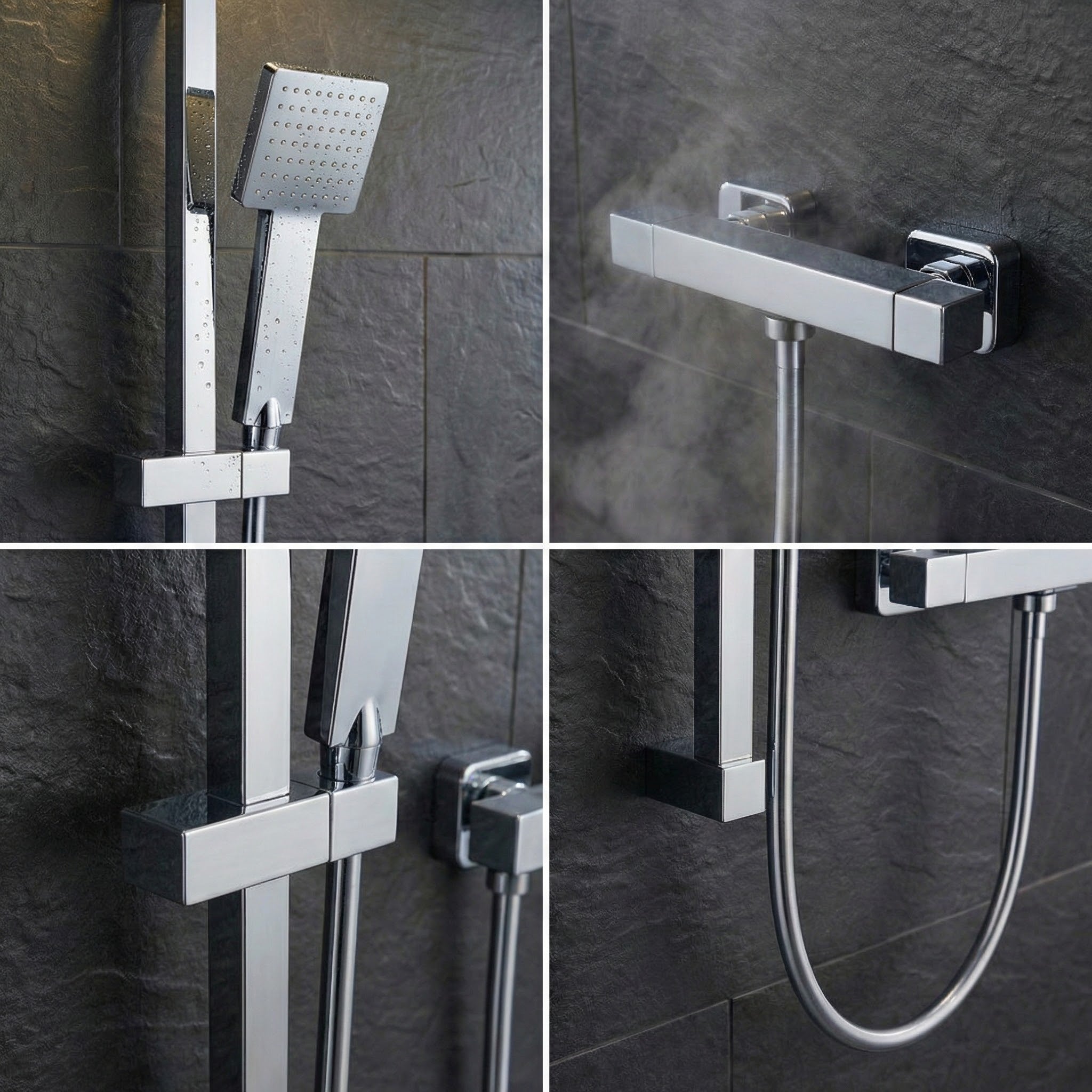 Arko Thermostatic Shower Mixer with Adjustable Riser Kit Exposed Square Shower – Chrome