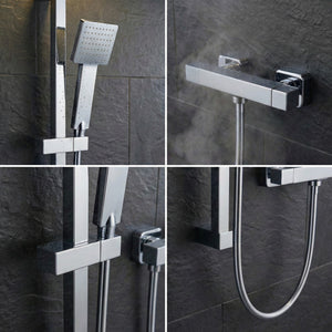 Arko Thermostatic Shower Mixer with Adjustable Riser Kit Exposed Square Shower – Chrome