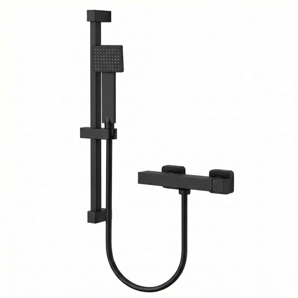 Arko Thermostatic Shower Mixer with Adjustable Riser Kit Exposed Square Shower –Black
