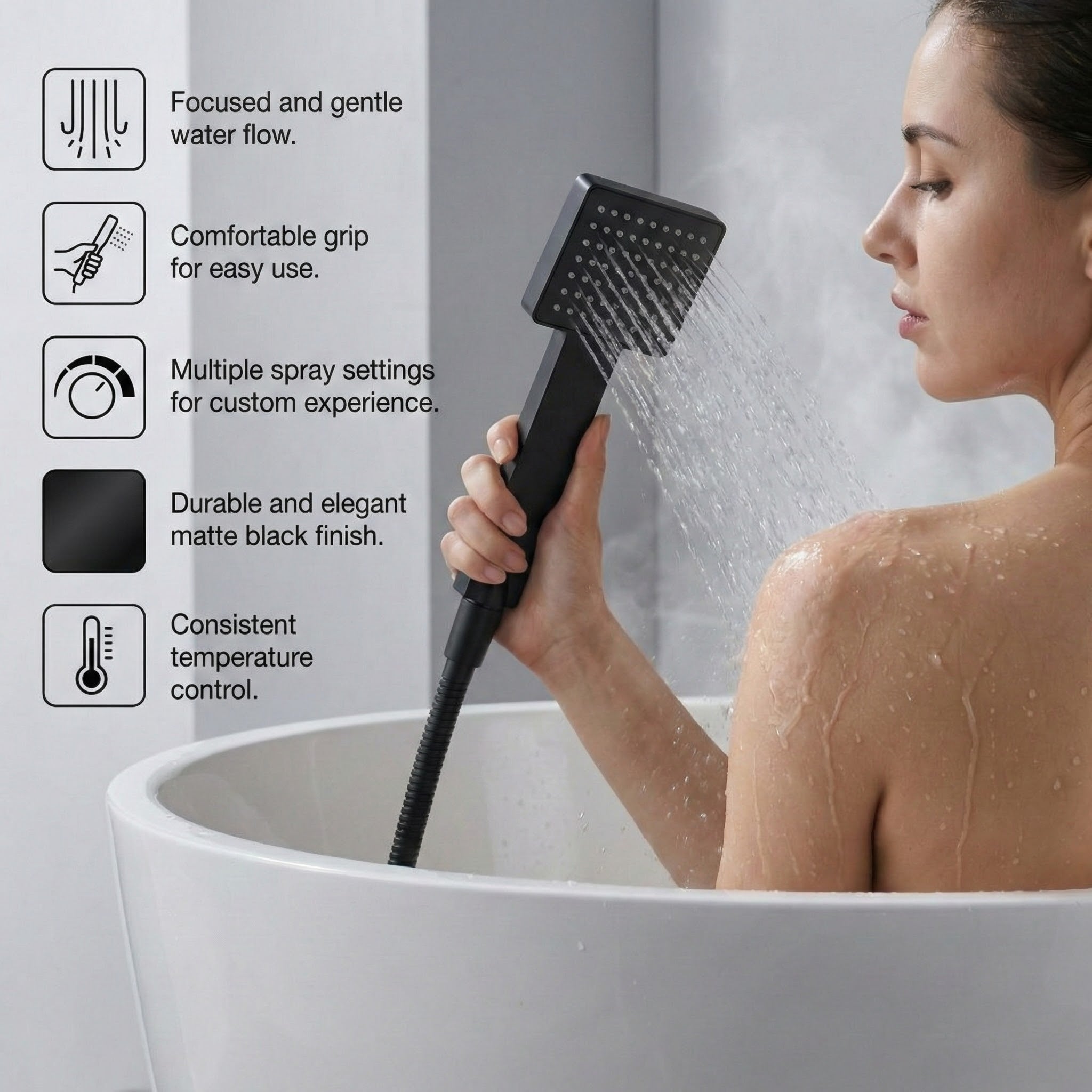 Arko Thermostatic Shower Mixer with Adjustable Riser Kit Exposed Square Shower –Black