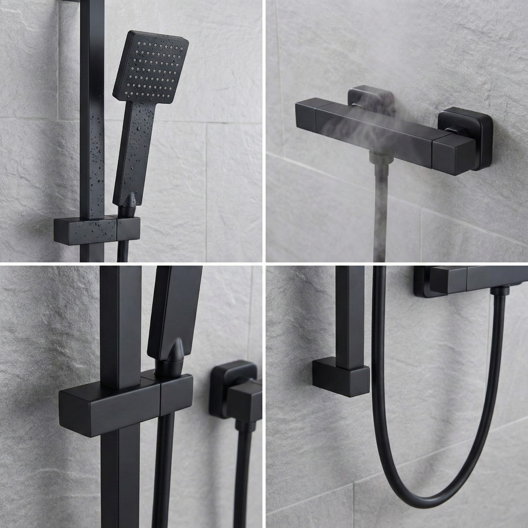 Arko Thermostatic Shower Mixer with Adjustable Riser Kit Exposed Square Shower –Black