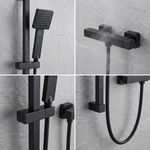 Arko Thermostatic Shower Mixer with Adjustable Riser Kit Exposed Square Shower –Black
