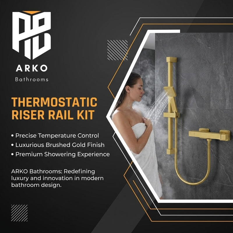 Arko Thermostatic Shower Mixer with Adjustable Riser Kit Exposed Square Shower – Brass