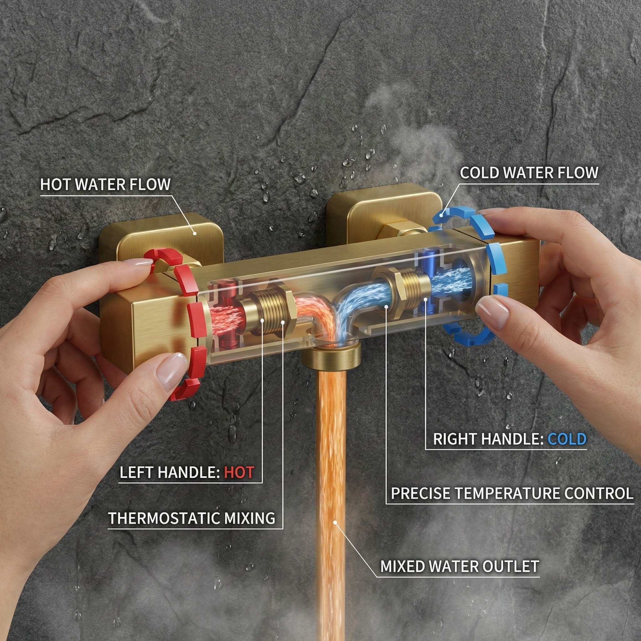 Arko Thermostatic Shower Mixer with Adjustable Riser Kit Exposed Square Shower – Brass