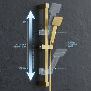 Arko Thermostatic Shower Mixer with Adjustable Riser Kit Exposed Square Shower – Brass