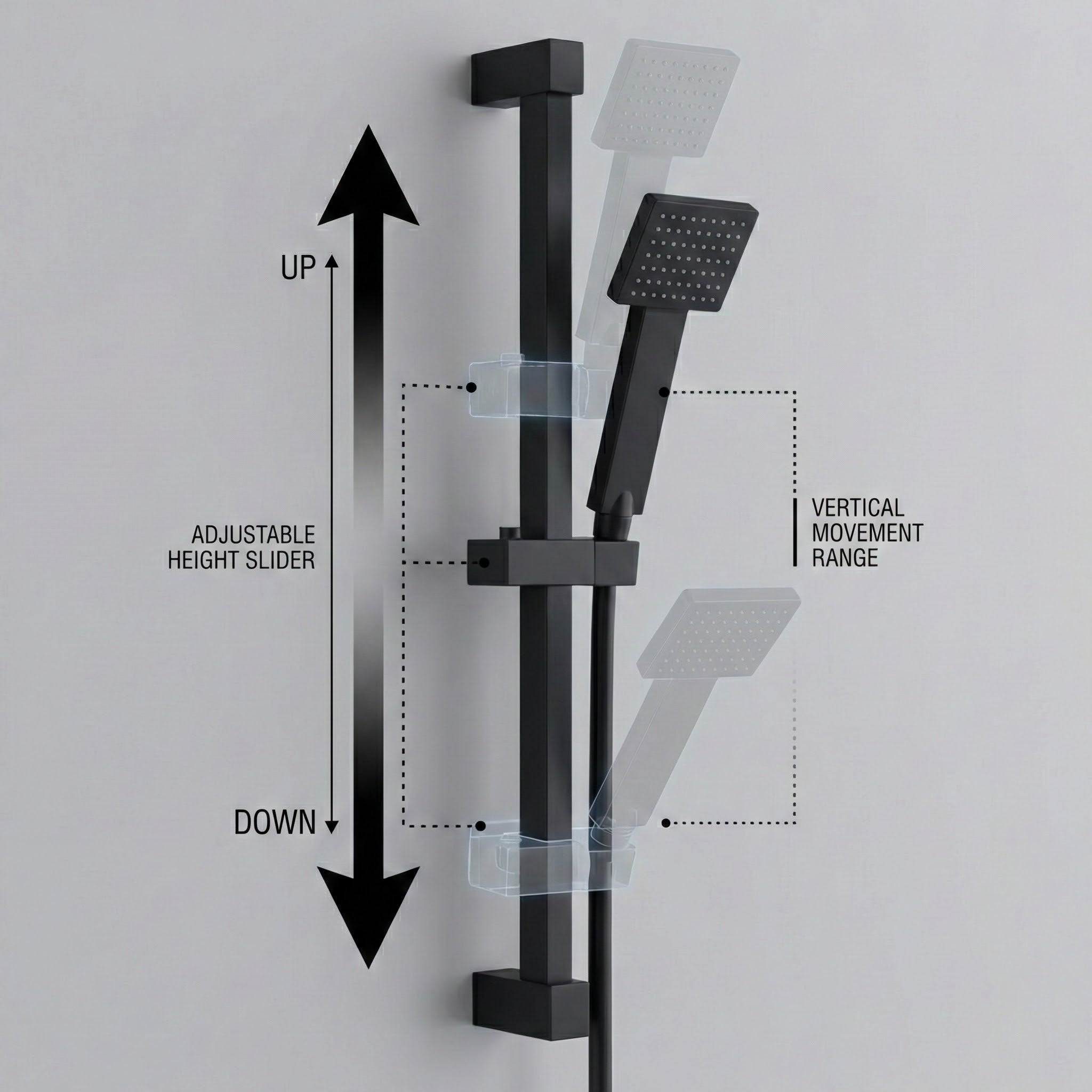 Arko Thermostatic Shower Mixer with Adjustable Riser Kit Exposed Square Shower –Black