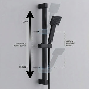 Arko Thermostatic Shower Mixer with Adjustable Riser Kit Exposed Square Shower –Black