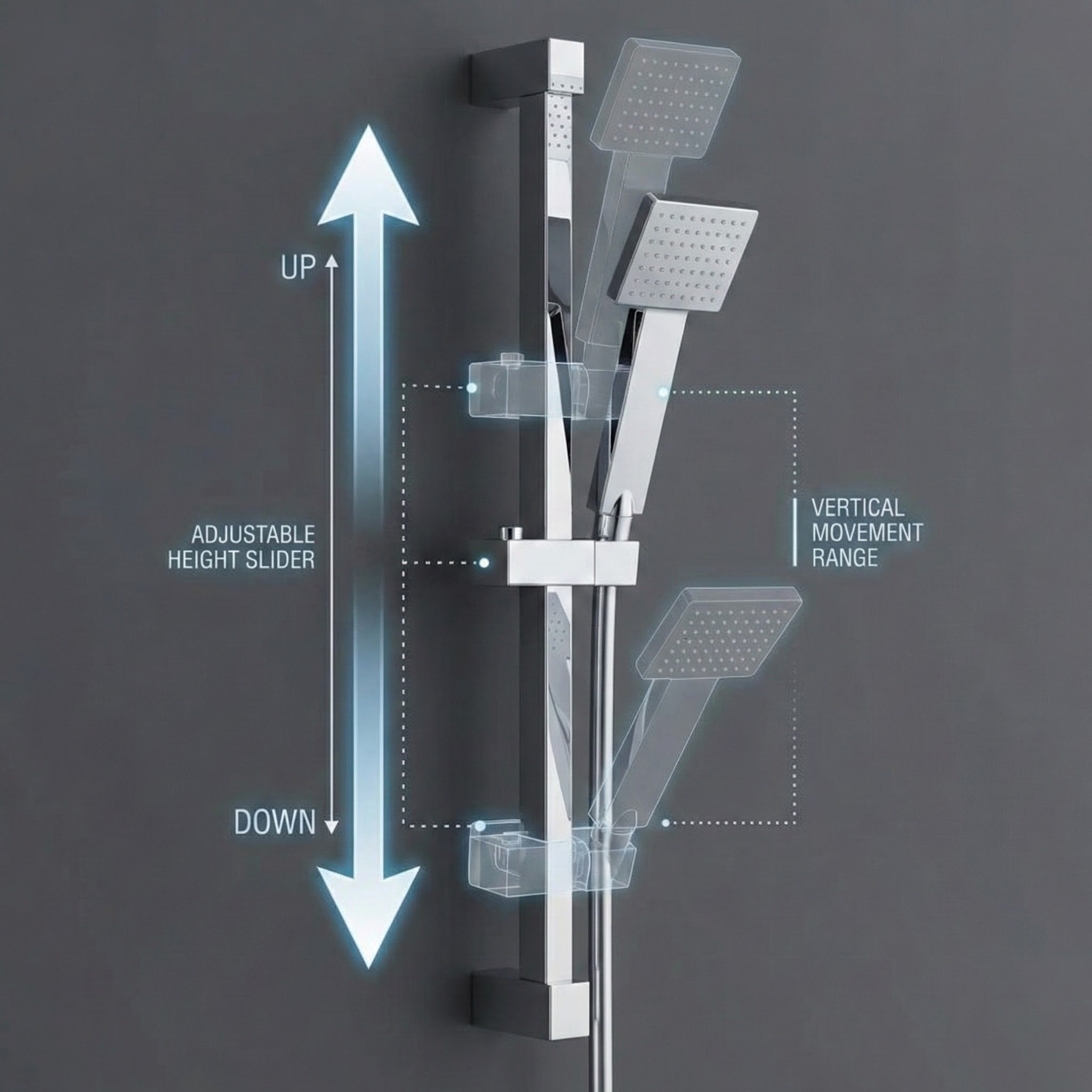 Arko Thermostatic Shower Mixer with Adjustable Riser Kit Exposed Square Shower – Chrome