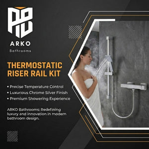 Arko Thermostatic Shower Mixer with Adjustable Riser Kit Exposed Square Shower – Chrome