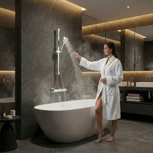 Arko Thermostatic Shower Mixer with Adjustable Riser Kit Exposed Square Shower – Chrome