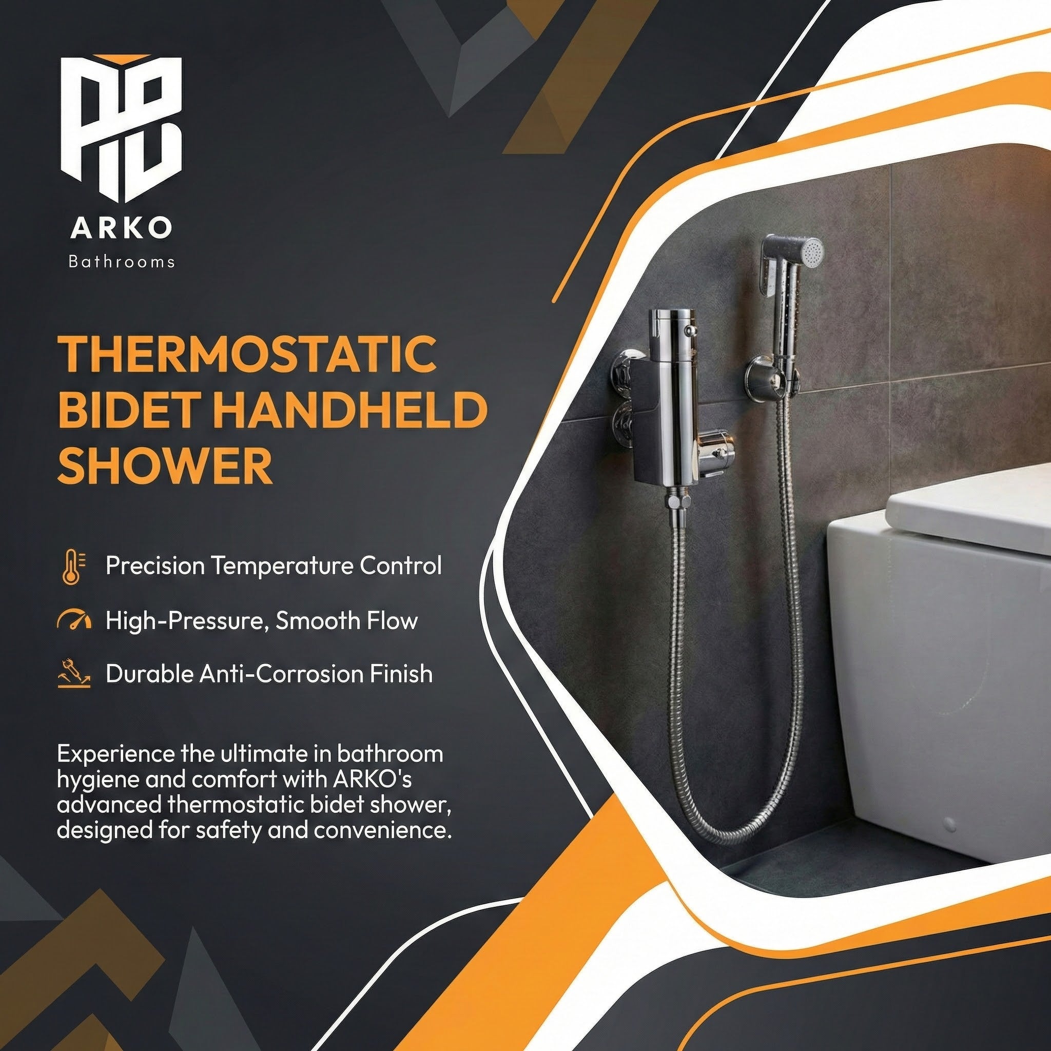 Arko Thermostatic Douche Bidet Shower Kit - Chrome