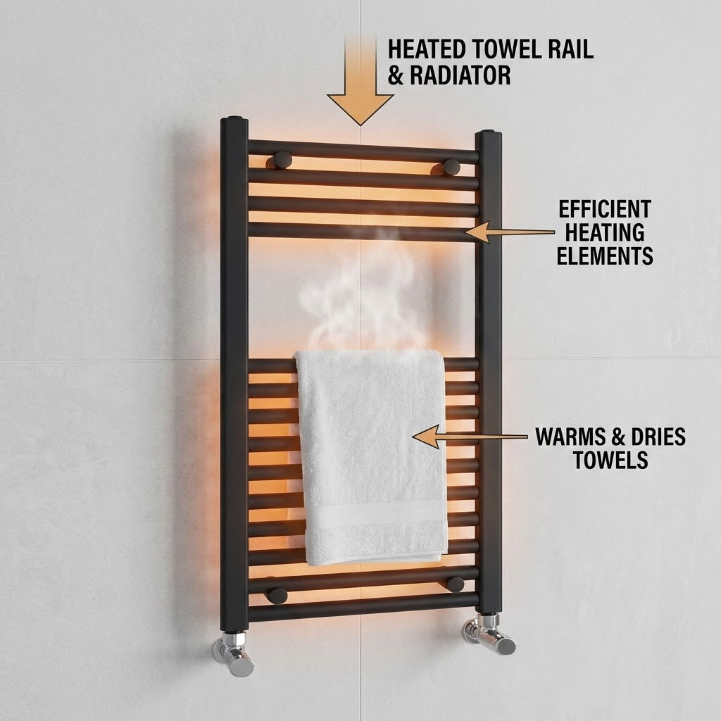 Arko Heated Towel Rail – 500 x 800mm – Straight Bars – Black